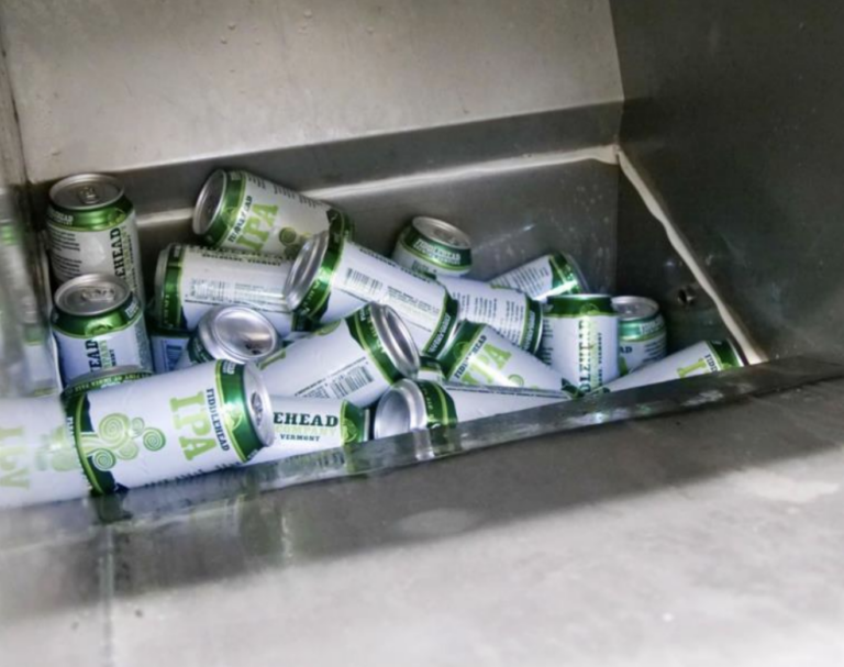 Fully automated: Beer Can Rejects Emptying and Pressing at Fiddlehead Brewing Company, USA