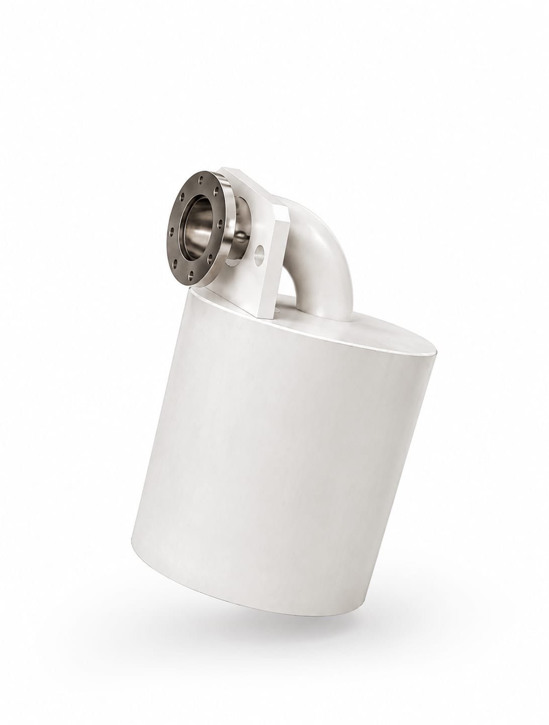 White cylindrical BAS Furnace Magnet electromagnetic separator with a flanged elbow connection on top, shown against a white background