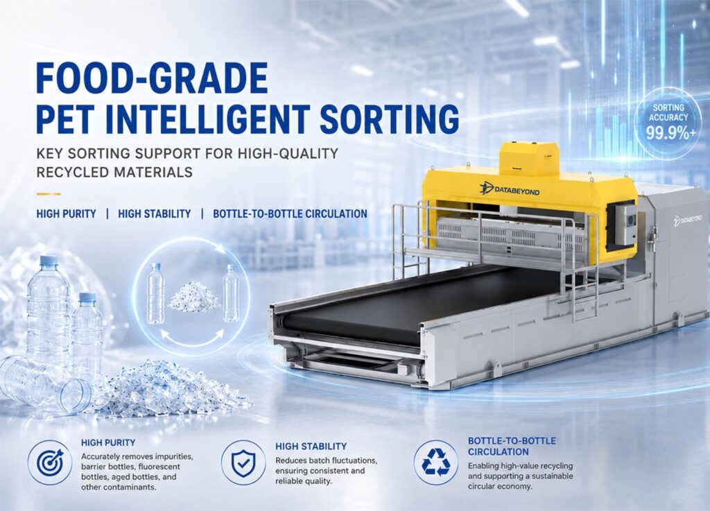 Optical sorting machine for PET bottles with icons of sorted bottle types