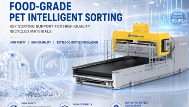 Optical sorting machine for PET bottles with icons of sorted bottle types